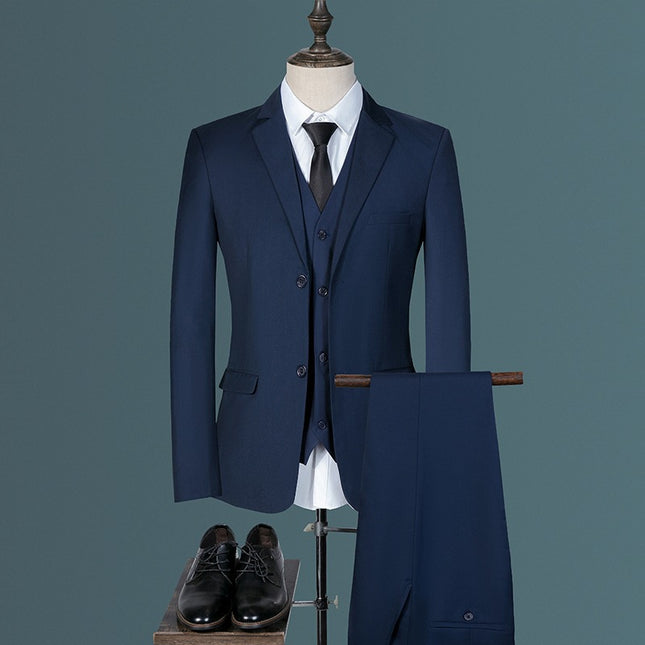 Suit Suit Men's Three-piece Suit Korean Style Slim Groom Plus Size Wedding Dress Casual Pure Color Small Suit Trendy