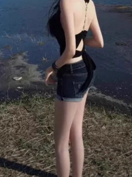 Plus-Size American-Style Low-Waist Sexy Hip-Enhancing Denim Ultra-Short Shorts for Women, 2025 Summer New Slim-Fit Rolled-Edge Hot Pants