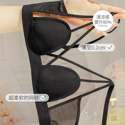 French-Style Summer Women's Thin Bra for Small Busts, Sexy Ultra-Thin Breathable Bra with Triangle Cups, Wireless, Makes Large Busts Appear Smaller