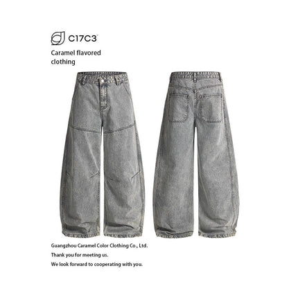 Unisex Jtw Street-Style Washed Jeans for Men and Women, Versatile Silhouette, Slimming Floor-Length Pants, Distressed Deconstructed Slub Denim Knife-Cut Jeans