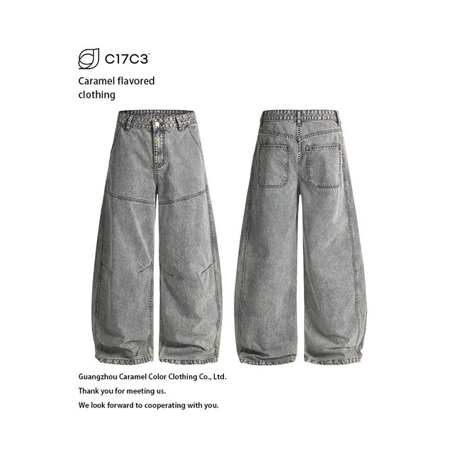 Unisex Jtw Street-Style Washed Jeans for Men and Women, Versatile Silhouette, Slimming Floor-Length Pants, Distressed Deconstructed Slub Denim Knife-Cut Jeans