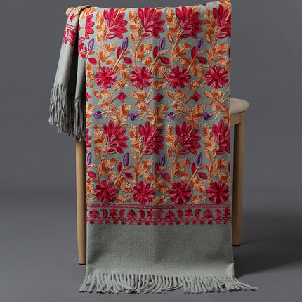Red rich embroidered winter women's spring full garden scarf warm wedding thickened all-match cashmere ethnic style embroidery