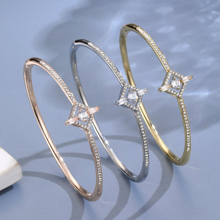 Cross-Border Popular Fashion Classic Zinc Alloy Full Diamond High-End Watch with Women's Open Bracelet Bracelet