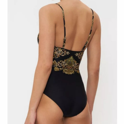 2023 European and American one-piece Conservative belly covering slimming vacation beach hot spring swimsuit French retro one-piece bikini