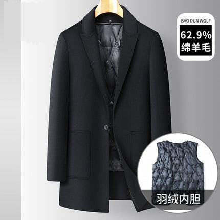 2025 Winter Men's Loose Mid-Length Removable down Liner Double-Sided Woolen Warm Coat Plus Fat Plus Size