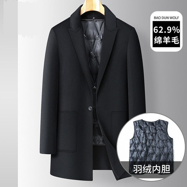 2025 Winter Men's Loose Mid-Length Removable down Liner Double-Sided Woolen Warm Coat Plus Fat Plus Size