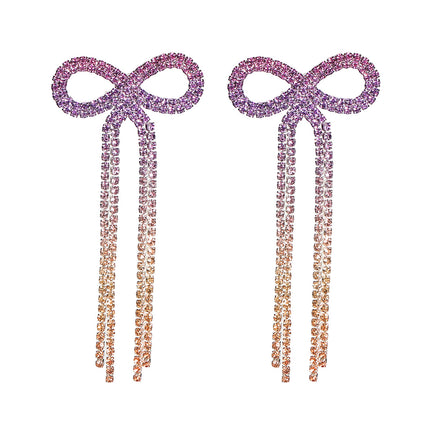Shein Explosive Bow Long Tassel Earrings Women's Personality Super Flash Rhinestone Bride Wedding All-match Ear Jewelry