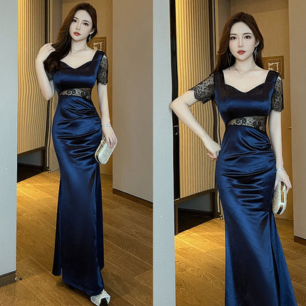 New Night Foot Bath Technician Work Clothes Slim Sauna Bath Long Evening Dress Health KTV Princess Long Dress