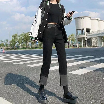 Straight jeans for women spring and summer fashionable slimming casual design pear-shaped split cropped pipe pants
