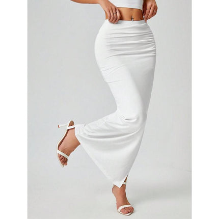 M8645 Dropshipping Aliexpress Amazon Cross-Border New Nightgown Women's Casual Solid Color Pleated Side Slits