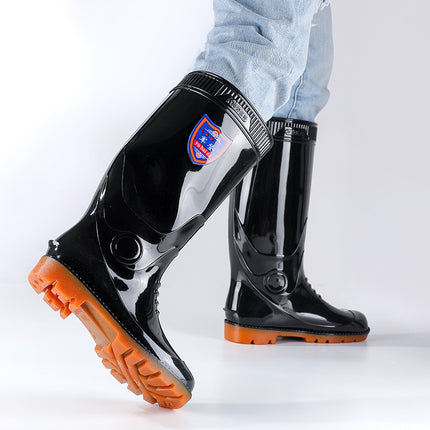 Kitchen High-Top Thickened Chef Rubber Shoes Non-Slip Rain Boots Waterproof Oil-Proof Kitchen Shoes with Cow Tendon Sole Men's Long Water Shoes