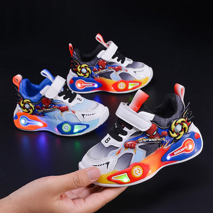 Boys' Sports Shoes 2025 Spring & Fall New Breathable Mesh Casual Led Luminous Boys' Running Student Shoes