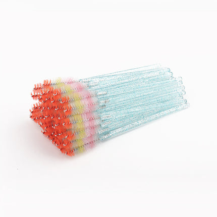 New 50-Pack Disposable Eyelash Brushes, Special for Eyelash Extensions, Crystal Handle Colorful Eyebrow Brushes, Factory Wholesale