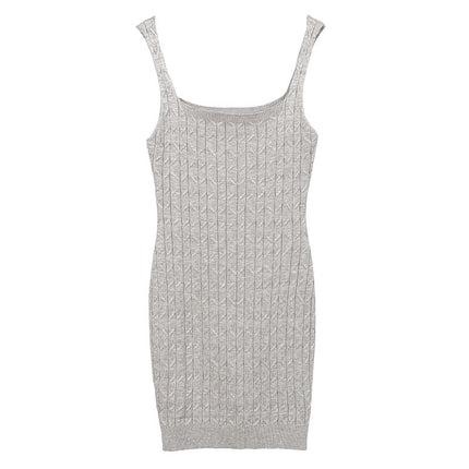 South Korea Dongdaemun New Sexy Tight Waist Square Collar Tight Stretch Figure Hip Knitted Sling Dress for Women