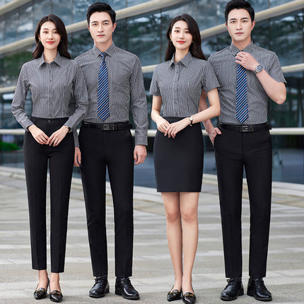 Striped Shirt Short-sleeved Slim-fit Professional Workwear for Men and Women Sales Work Clothes Business Shirt suit Custom Embroidered LOGO