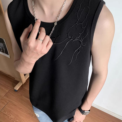 Lightning Dark Pattern Embroidered Sports Vest Men's Summer American High Street Handsome Sleeveless T-Shirt Fitness Vest Singlet