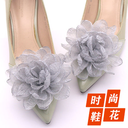 Easiest for Match Camellia High Heels Decorations Starry Sky Yarn Burnt Edge Flowers Bridal Shoe Flowers Handmade Wedding Shoe Accessories