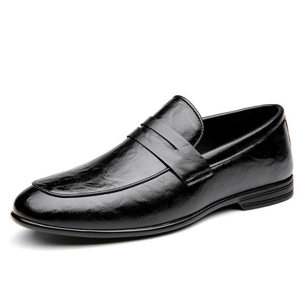 New British Style Bean Shoes Men's Solid Color Casual Leather Shoes Cowhide Slip-on Men's Fashionable Short Korean Style