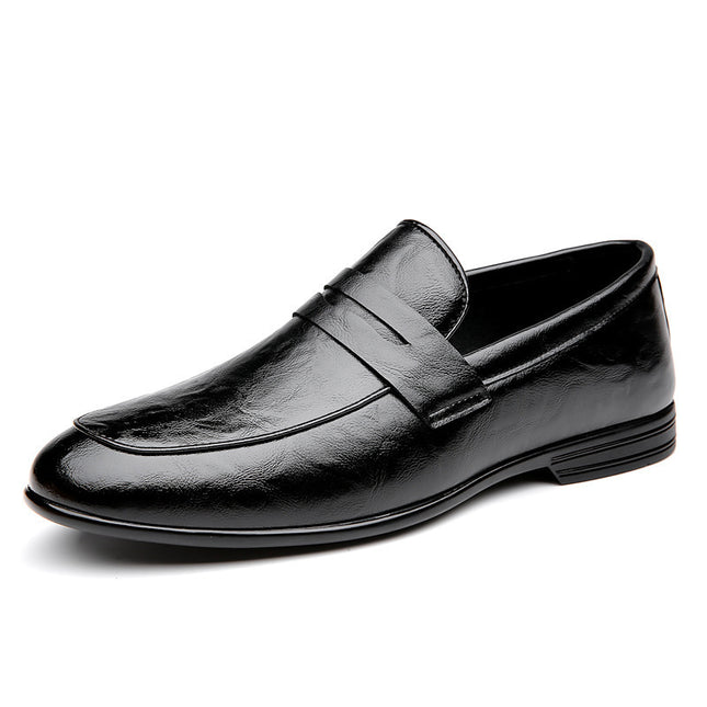 New British Style Bean Shoes Men's Solid Color Casual Leather Shoes Cowhide Slip-on Men's Fashionable Short Korean Style