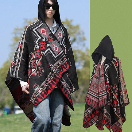 Ethnic Style Men's Hooded Cloak Shawl Women's Thickeneded Warm Xinjiang Xizang Lijiang Travel Photo Outer Cloak