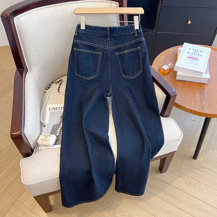 Tannin Blue Wide Leg Jeans Women's Autumn 2024 New Loose Straight High Waist Slimming Dark Dummy Mop Pants