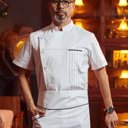 Zhenyao Chef Work Clothes for Men, Hotel Long-Sleeved Chef Uniforms, Moisture-Wicking White Tops, Short-Sleeved Work Clothes