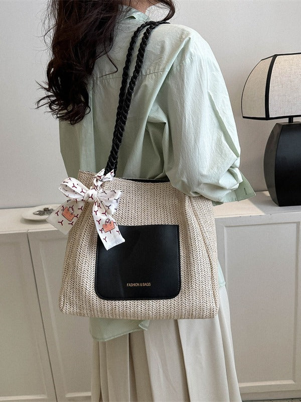 2025 Summer Popular Bags for Women, Woven Large-Capacity Tote Shoulder Bag, Fresh and Simple Handbag, Simple and Fashionable
