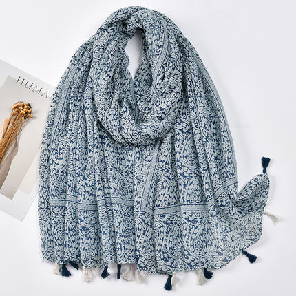 Fresh and Elegant Red Petal Mixed Printed Tassel Gauze Women's Cotton and Linen Scarf Travel Decorative Shawl