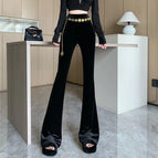 Black velvet pants with waist chain / S