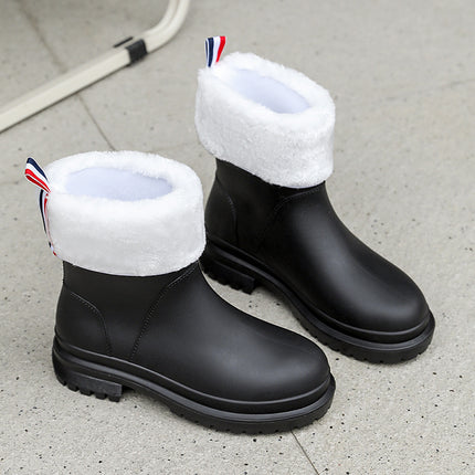 2024 New Style College Rain Boots for Women, Fashionable Outerwear, Fleece-Lined Rain Boots, Waterproof Shoes, Stylish Adult Non-Slip Rubber Shoes