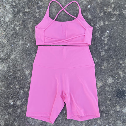 Summer Sports Shorts Set Soft Naked Tight Yoga Shorts Back Hollow Cross Underwear Yoga Set