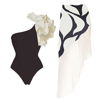 2024 European and American Amazon AliExpress One-piece Swimsuit Multi-layer Ruffled Shoulder Fashion Retro Swimsuit 2598