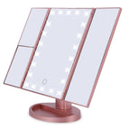 Rose Gold / 22 lamp desktop three-fold mirror