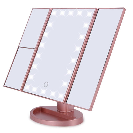 Cross-Border Led22 Light Mirror Three-Sided Foldableing Makeup Mirror with Light Charging Desktop Beauty Mirror Desktop Luminous Mirror
