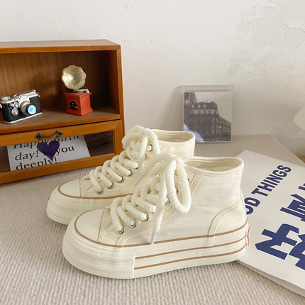 H1028 + H1057 + H1292 two-way thick-soled canvas shoes women's slip-on lazy versatile niche ins board shoes