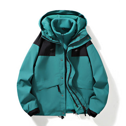 Men's and Women's Windproof Outdoor Mountaineering Suit Three-in-One Removable Shake Grain Liner Couple's Hooded Jacket