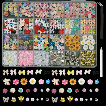 24 grid cartoon nail accessories mix cute cookies donuts candy nail accessories diy handmade material box