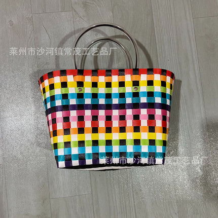 Fashionable and Simple Woven Basket, Vegetable Basket, Straw Bag, New Ins Style, Pastoral Shopping Basket, Hand-Held for Market Stalls, Ins Style