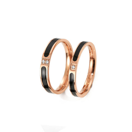 Europe and the United States cross-border wish hot black drop glue encrusted titanium steel ring lovers ring rose gold net red ring