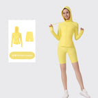 Bright yellow five-point hooded jacket suit / 2/S