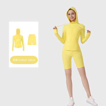 [in Stock] Ld Five-Piece Hooded Yoga Suit for Women, Fitness Yoga Set, High-Waisted, Barely-There Feel, Tight-Fitting Sportswear