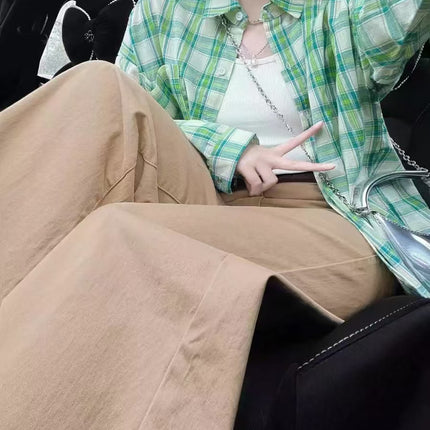 Foreign Trade Direct Sales Green Plaid Shirt Jacket for Women, Spring, Autumn, and Summer Thin Long-Sleeved Shirt, Mid-Length Top, Casual Jacket