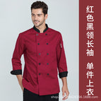 Red black collar top with long sleeves / M