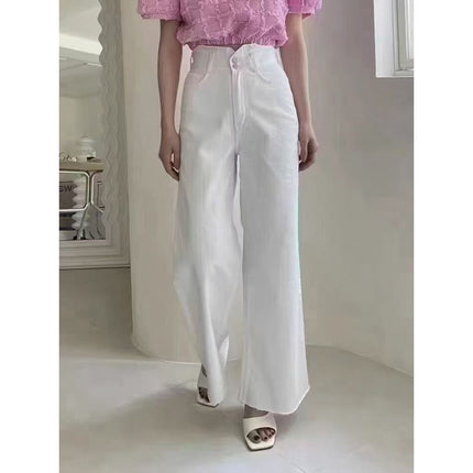 Van's White Jeans Women's 2025 Summer New Loose Slimming Look High-Waisted Straight Draped Floor-Length Pants