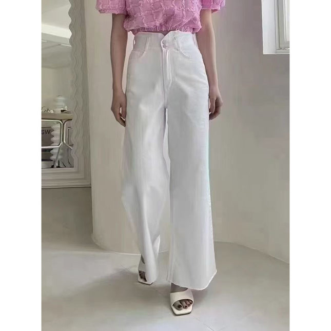 Van's White Jeans Women's 2025 Summer New Loose Slimming Look High-Waisted Straight Draped Floor-Length Pants