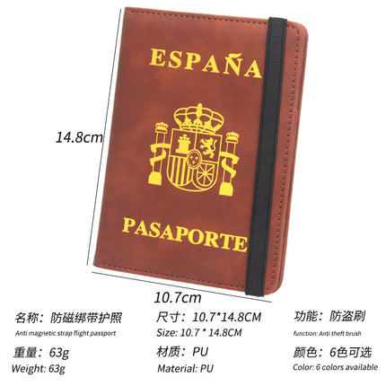 New Spanish Anti-Magnetic Passport Holder with Elastic Band, Leather Passport Cover, High-End Multi-Card Slots for Bank Cards, Passport Cover Set