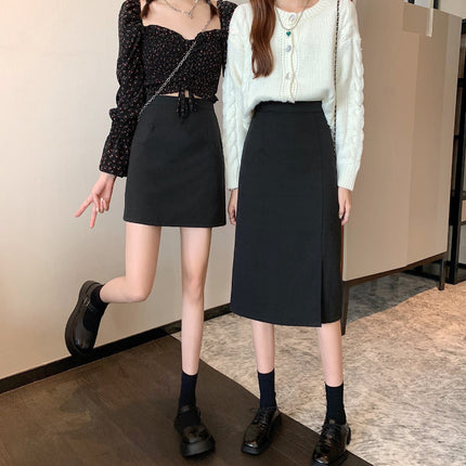 Plus size fat mm22A-line skirt black hip skirt 20 new fashion skirt women's split mid-length autumn high waist