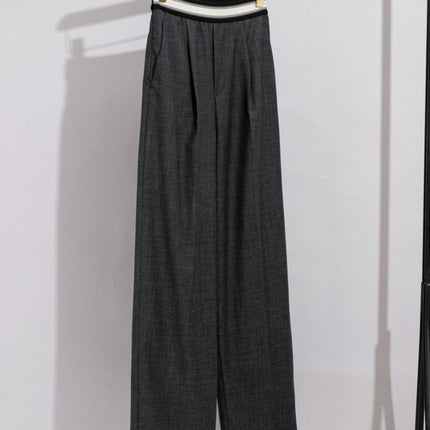 Wool suit pants comfortable elastic waist high-end women's straight wide leg pants women's drop feeling all-match slim casual women's pants