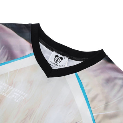 American-style Casual Couple Sports Mesh Ball Suit Loose V-neck Cat Large Printed Retro Contrast Color Long-sleeved T-shirt for Men and Women