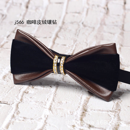 bridegroom groomsman bow tie red leather velvet studded men's wedding dress accessories host banquet bow blue british